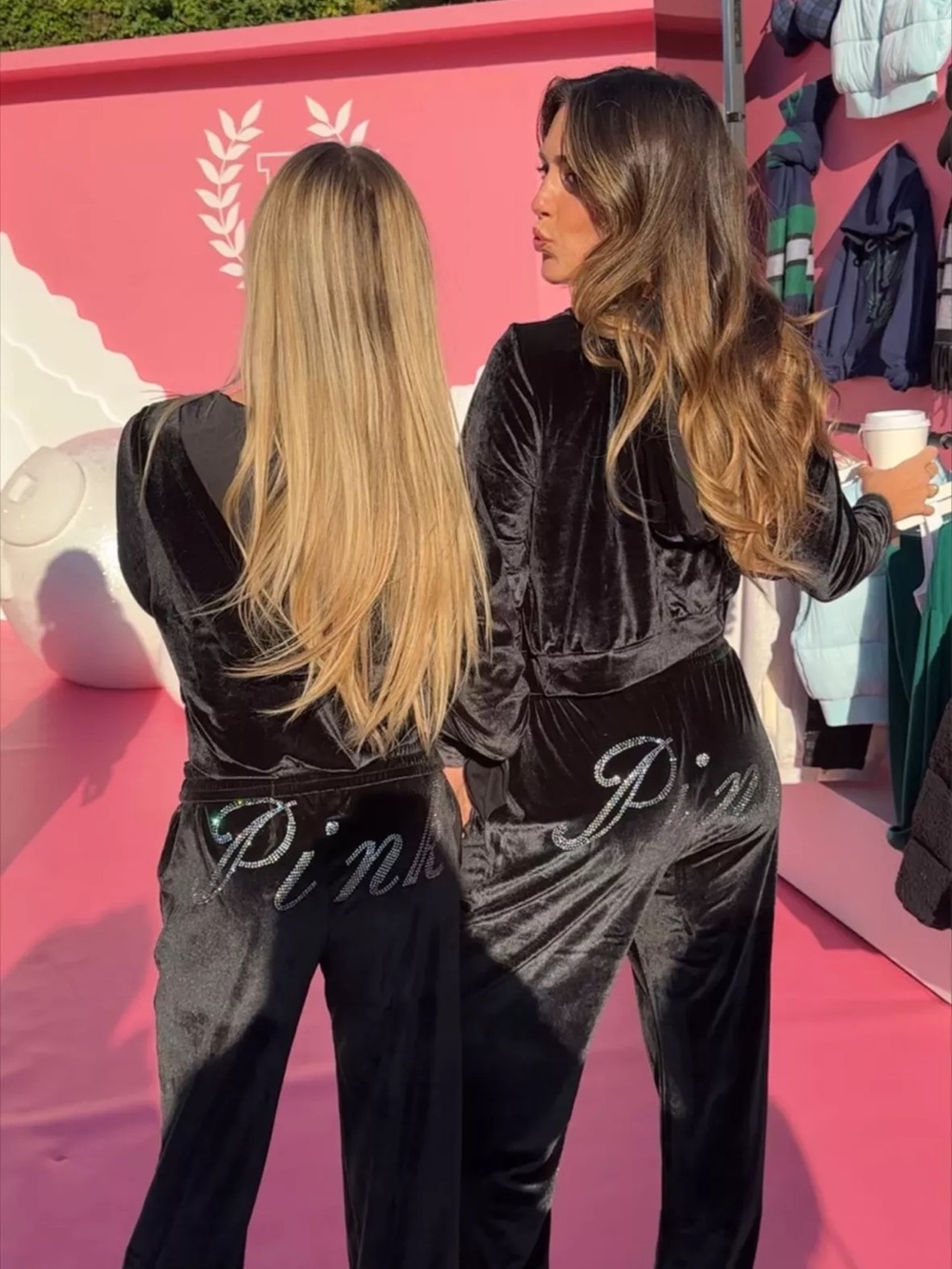 PINK Victoria's Secret Black Velvet Logo Jumpsuit